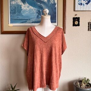 Miou Muse Acid Wash V-Neck Top